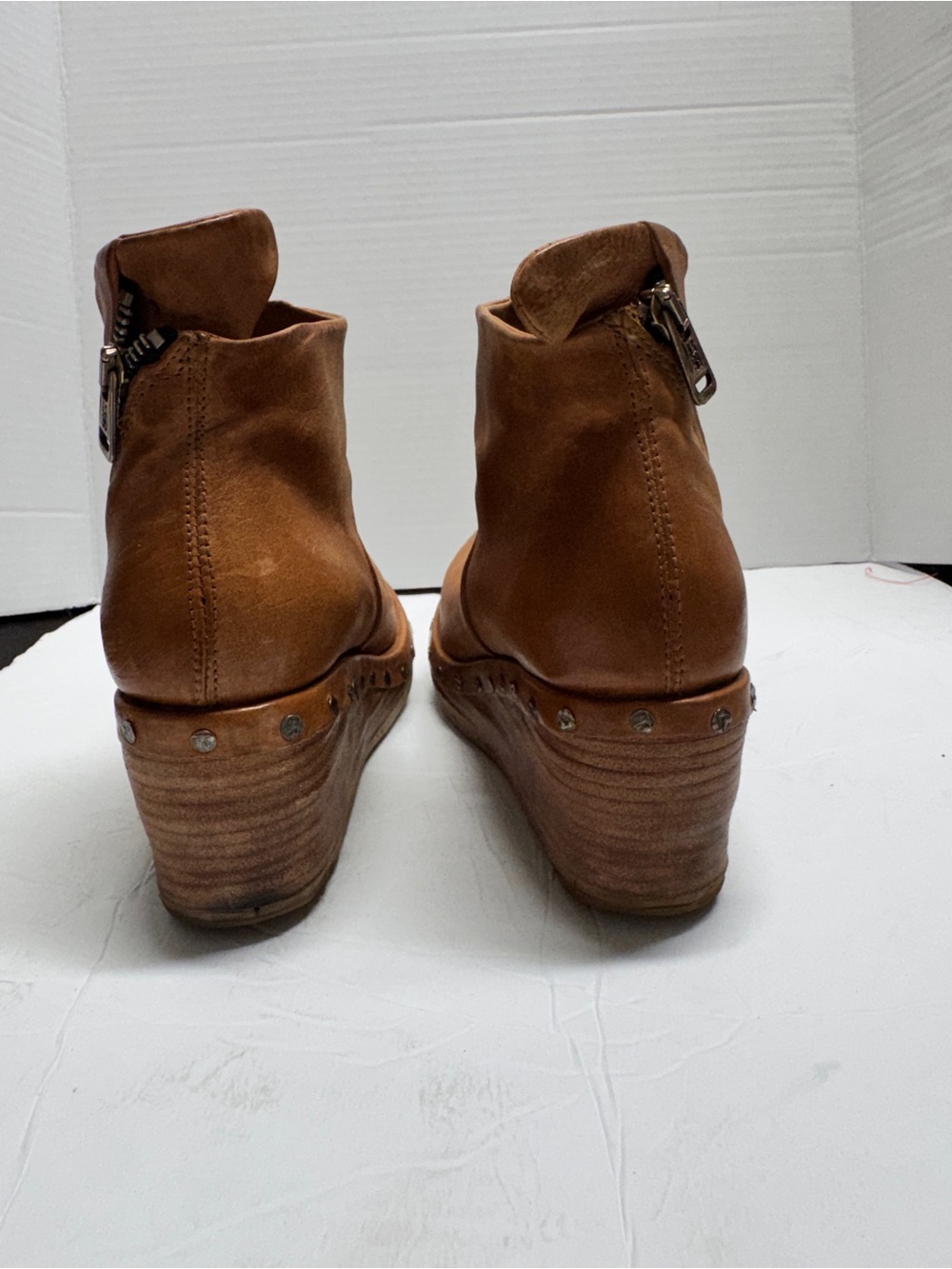 AS 98 Made In Italy Savina Camel leather wedge  bootie western cowgirl sz38 - Picture 9 of 11